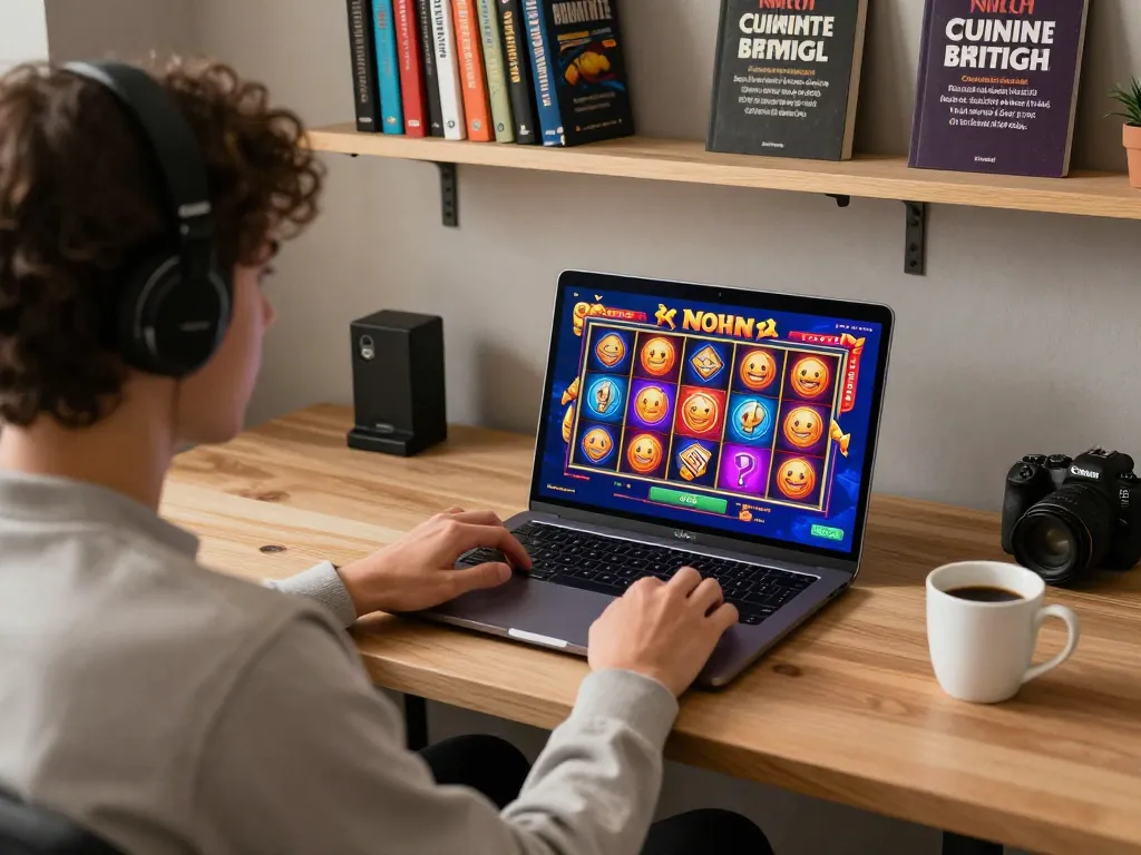 Nohu online gaming experience with vibrant slot graphics on screen, promoting responsible gambling
