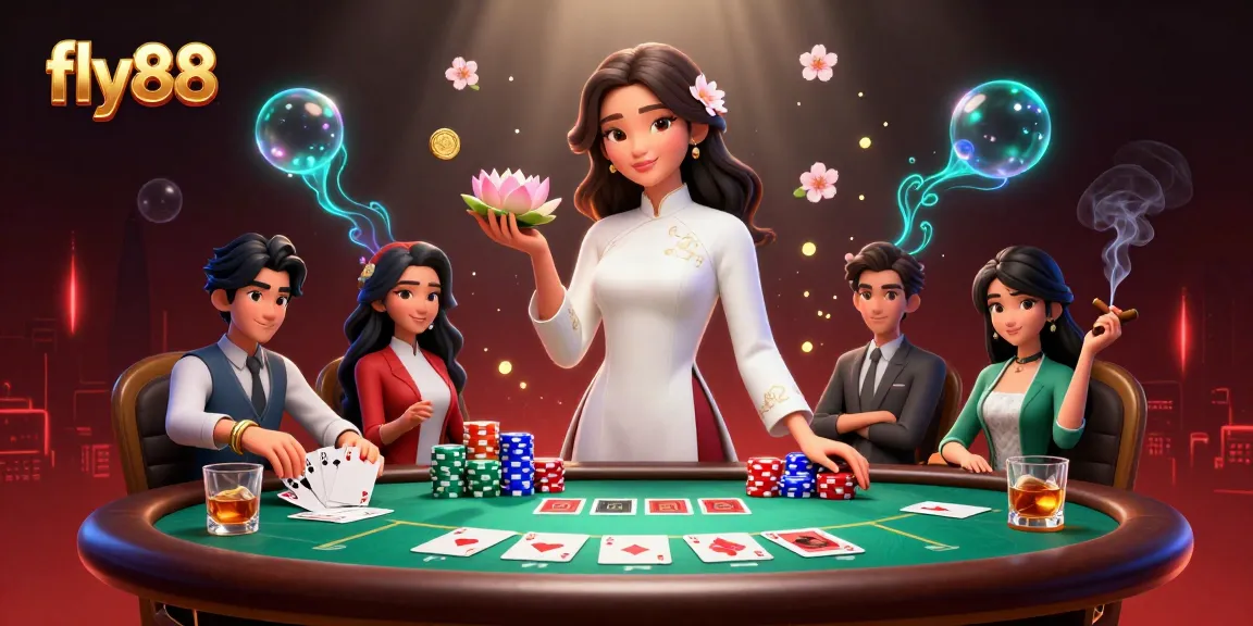 Engage with fly88's vibrant casino action featuring a graceful Asian woman in an ornate setting.