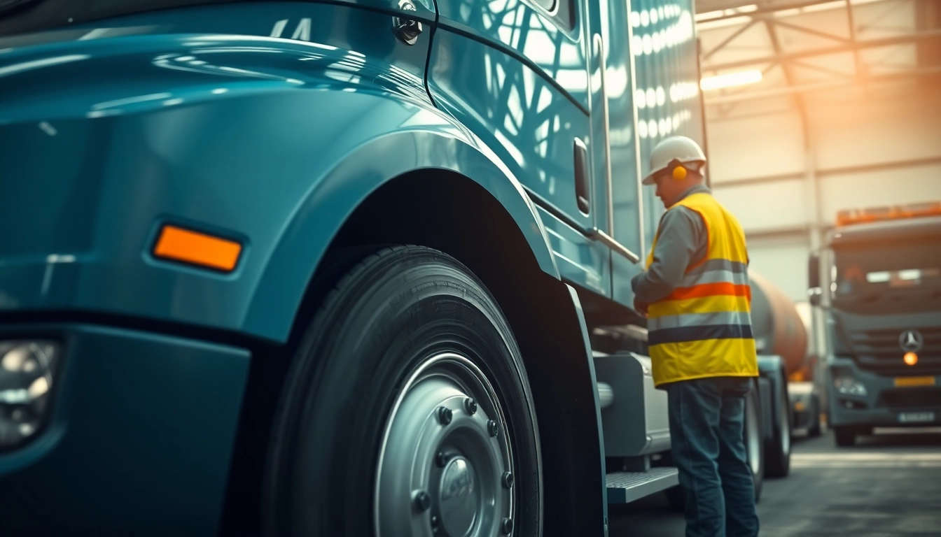 Lkw Gutachter Augsburg bewertet einen großen Lastwagen in einem Industrieumfeld.
