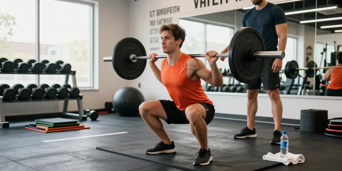 Anabolika Shop im Fitnessstudio mit Sportler, der mit Langhantel trainiert, umgeben von Geräten und motivierenden Zitaten.