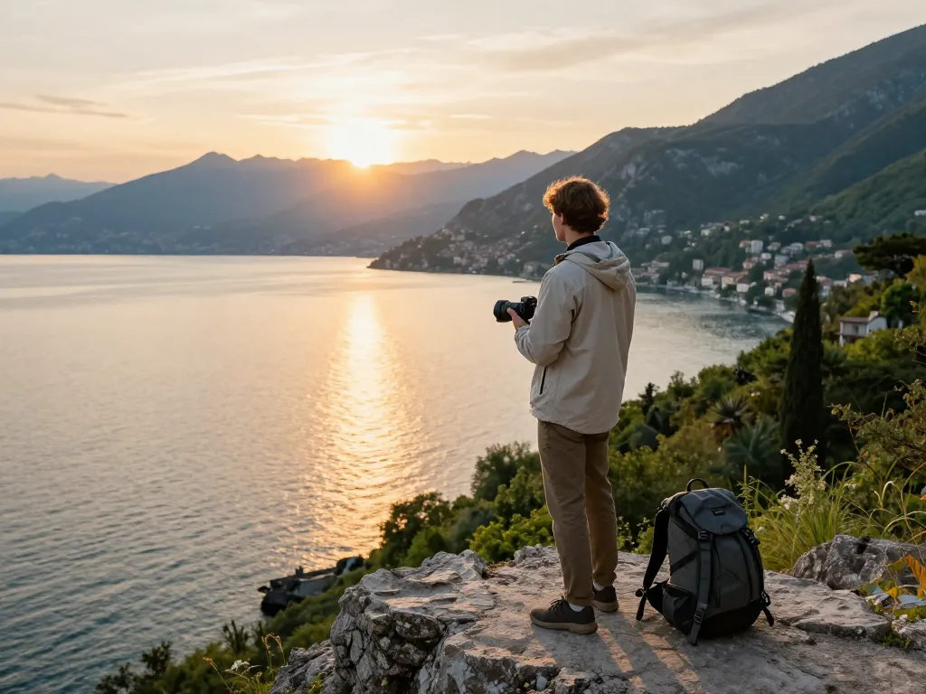 Gardasee Reisetipps: Reisender bewundert den Sonnenuntergang über dem Gardasee