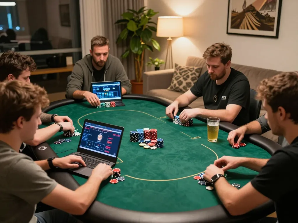 Online poker players strategizing and engaging in gameplay, showcasing the excitement of 98win9.