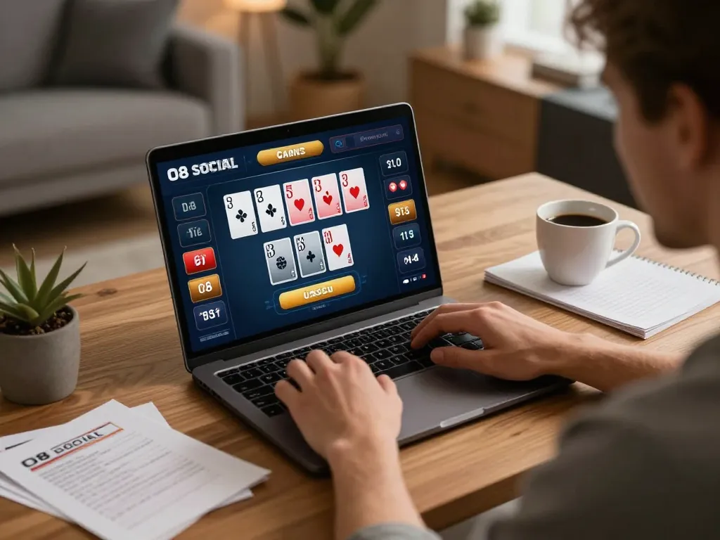 Player engaging with O8 SOCIAL online casino platform, focusing on strategy and gameplay insights.