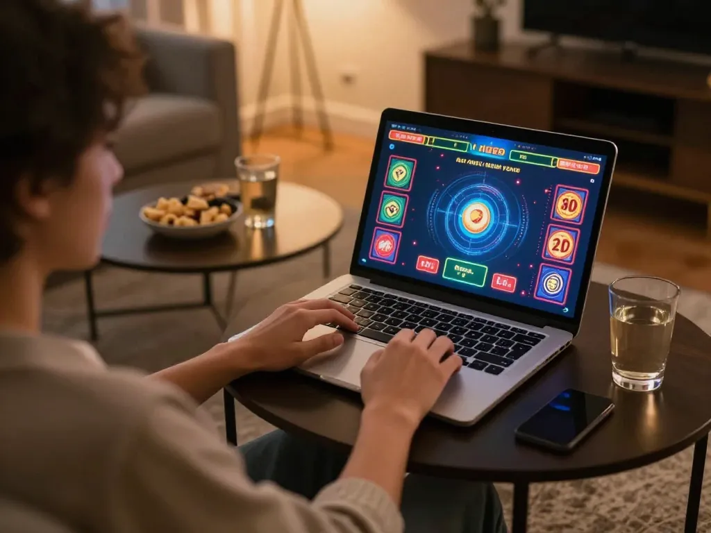 Engaging gaming session at the trang chủ mm88 online casino, featuring a person using a laptop for live games.