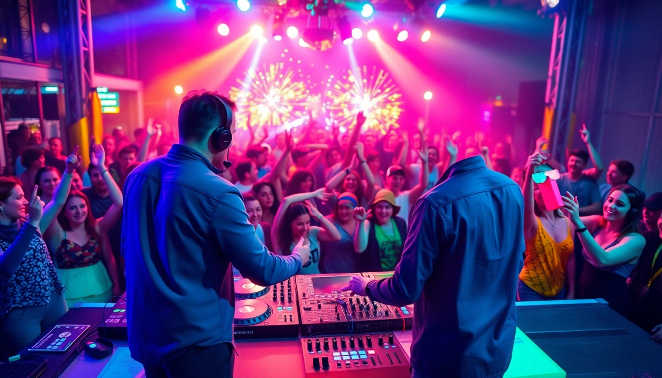 DJ aus München begeistert das Publikum auf einem lebhaften Festival mit bunten Lichtern und energetischer Stimmung.