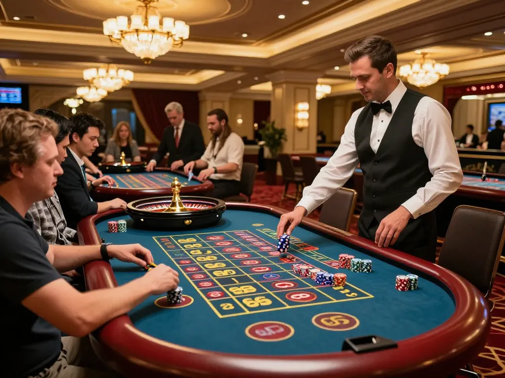 Players engaged in a thrilling roulette game at ALO8 PRO casino venue, showcasing strategic betting.