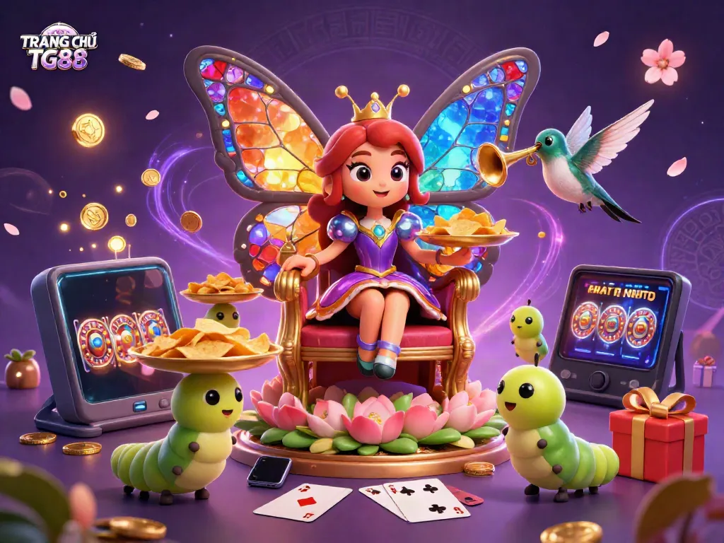 Engage with TRANG CHỦ TG88 for a vivid gaming experience showcased in a fantasy-themed 3D illustration.