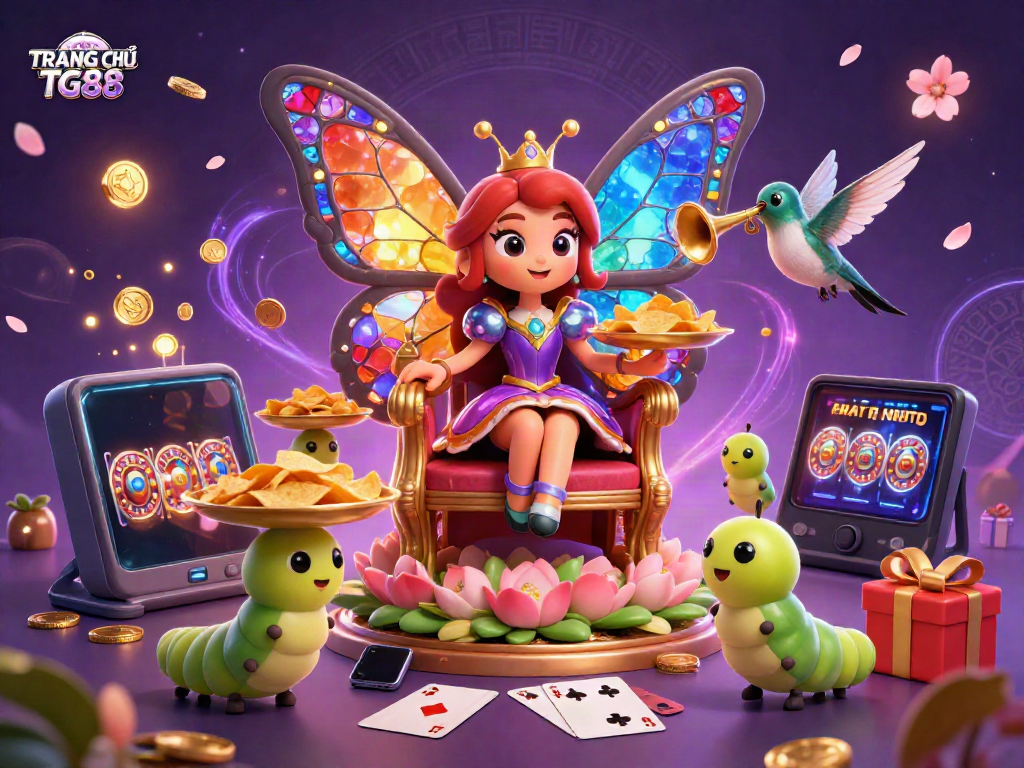 Engage with TRANG CHỦ TG88 for a vivid gaming experience showcased in a fantasy-themed 3D illustration.