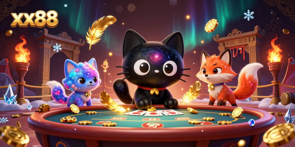 Experience gaming excitement with xx88's thrilling casino scene featuring a cosmic black hole cat.