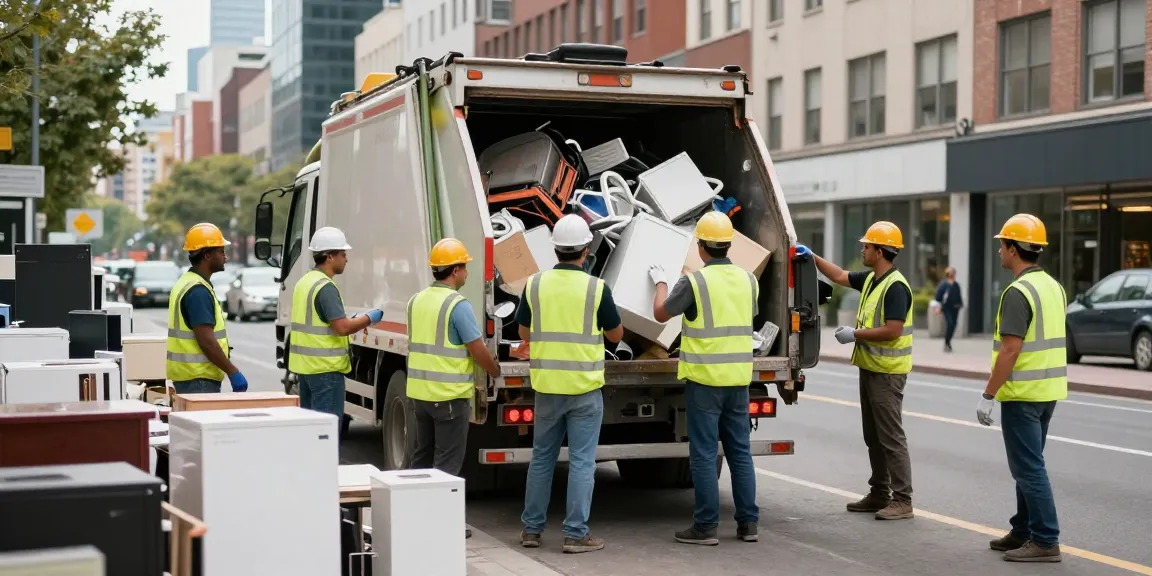 Sperrmüllabholung Berlin: Professionelles Team bei der Müllabfuhr in urbaner Umgebung.