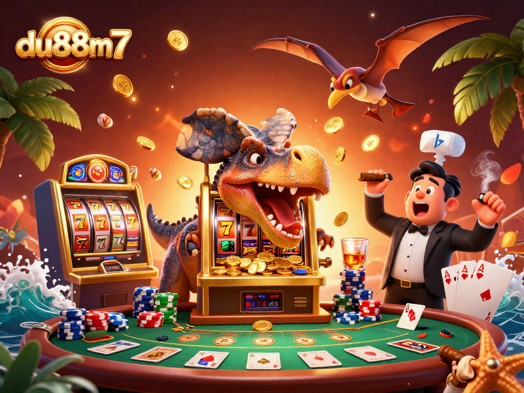 Watch du88m7's pachycephalosaurus hit a slot machine for a jackpot in this vibrant casino scene