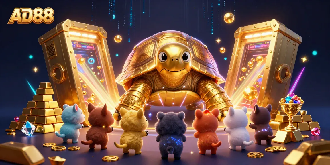AD88 invites players to enjoy an electrifying gaming experience with golden treasures gleaming amid vibrant 3D elements.
