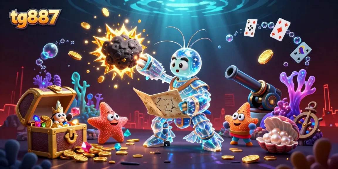 Engage in thrilling gaming at tg887 with vibrant characters amidst golden coins and treasure.