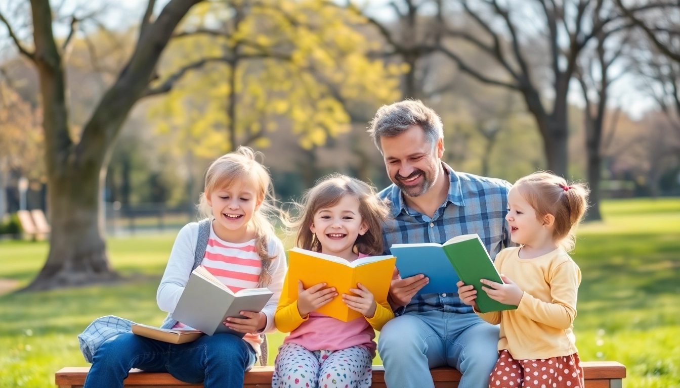 Kindererziehung: Eine fröhliche Familie spielt im Park und fördert das Lernen.