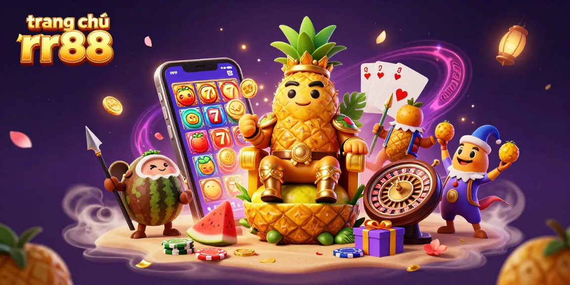 Experience winning excitement at trang chủ rr88 with a vibrant 3D casino illustration showcasing slot games and thrilling characters.