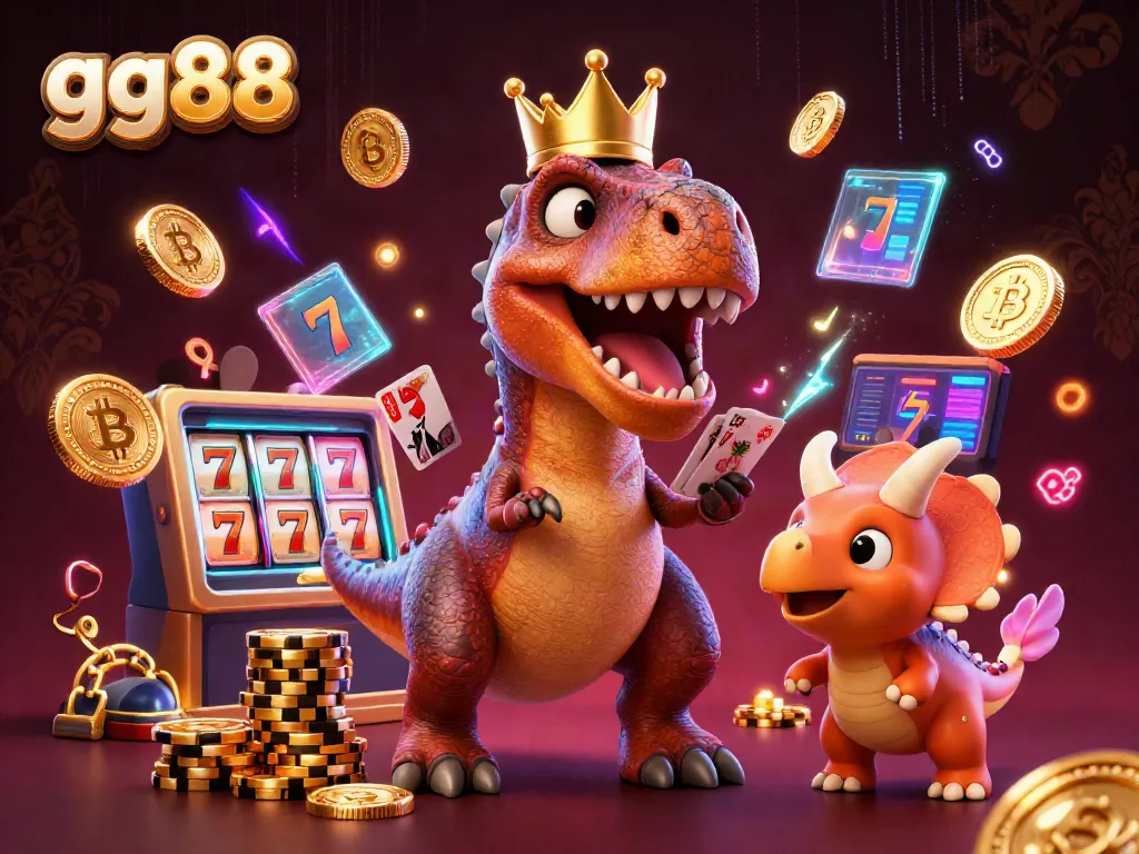 Experience gaming excitement as gg88 characters shuffle cards and stack chips in a vibrant casino environment.