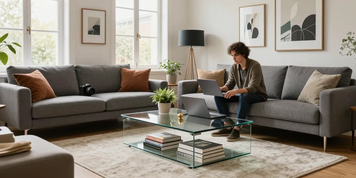 Stilvolles Wohnzimmer mit modernen Möbeln, das die Leichtigkeit des Möbel Online Kaufens durch eine einladende Atmosphäre hervorhebt.