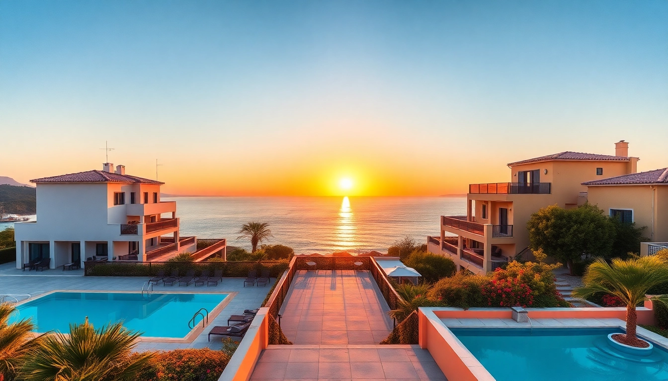 Luxurious villas in Nordzypern kaufen with stunning sea views during sunset.