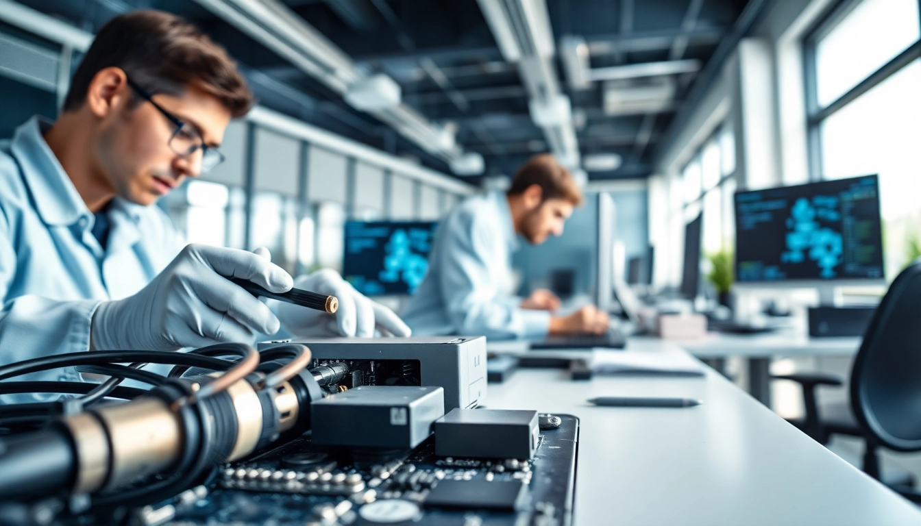 Datenrettung von beschädigter Hardware durch professionelle Techniker in moderner Büroumgebung.