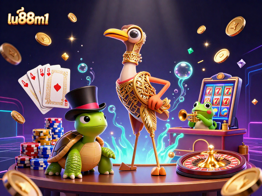 Spin and win with LU88m1's vibrant casino scene featuring colorful game elements.