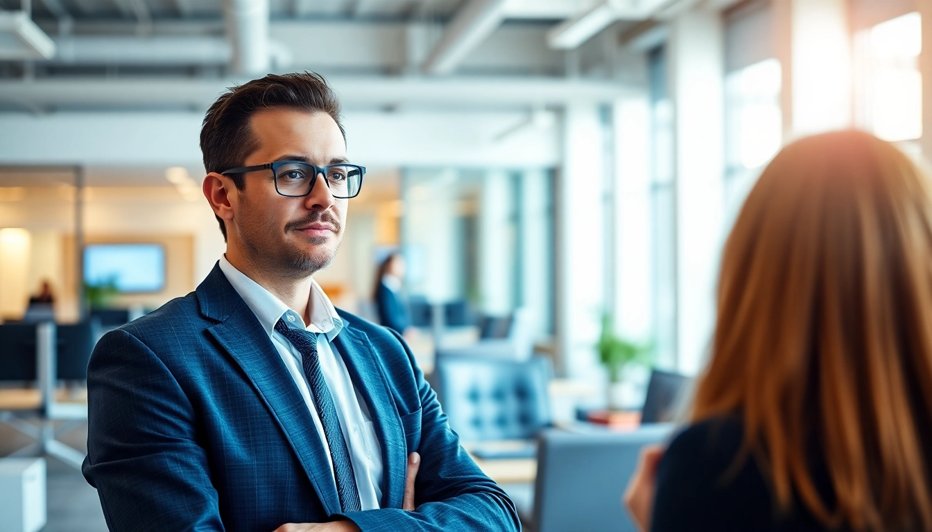 Headhunter Ingenieure interviewt Kandidaten in einer modernen Büroumgebung.