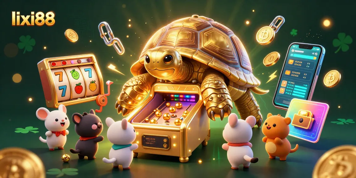 Engage in fun slots with lixii88, featuring a golden tortoise pinball machine and vibrant game elements.