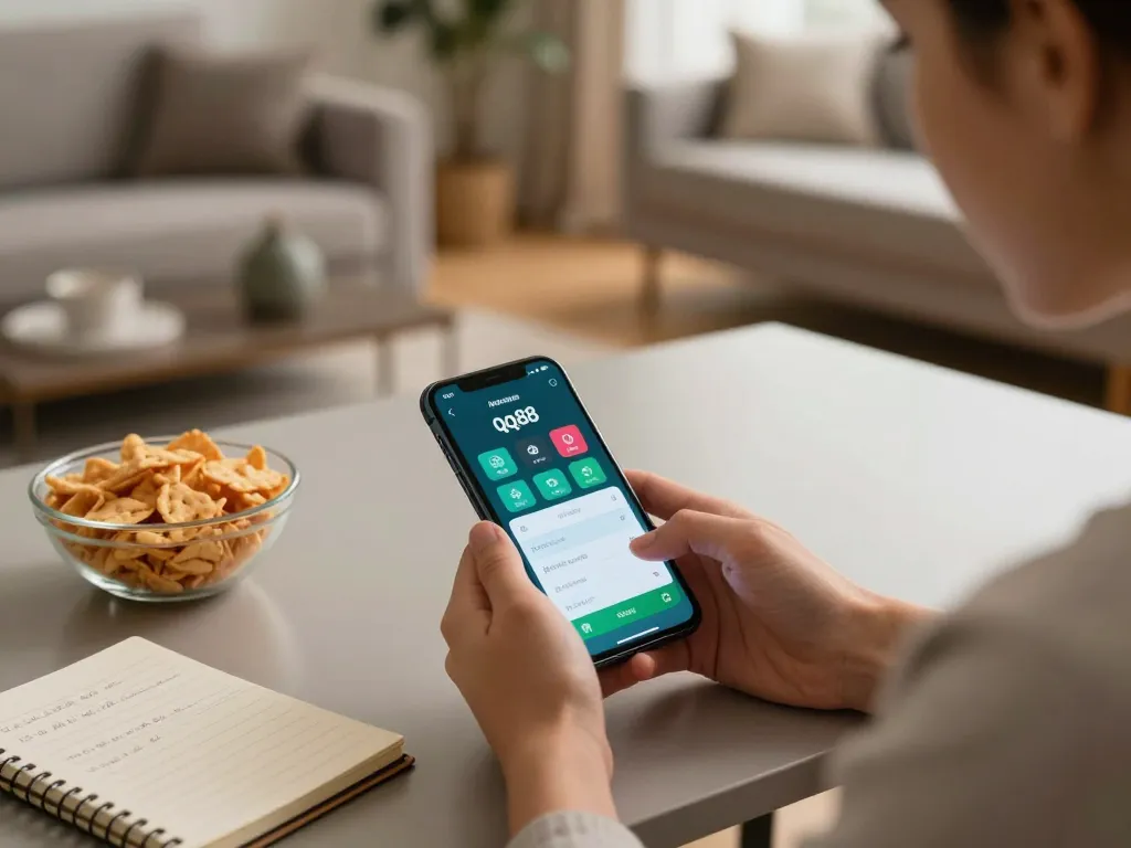 Engaging moment using the qq88 app for mobile gaming in a cozy home setting.