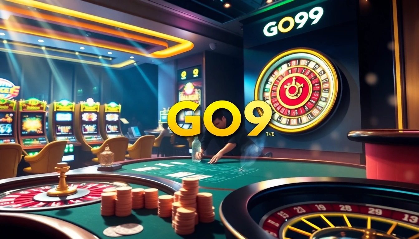 Experience the excitement of GO99 with players engaged at a vibrant casino table, showcasing thrilling gambling action.