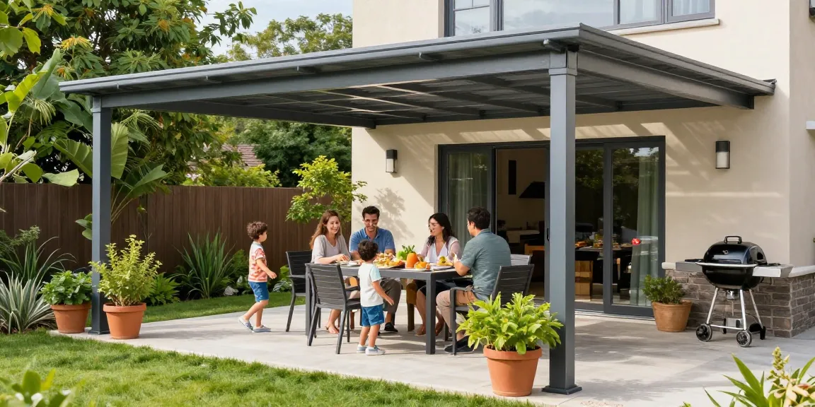 Moderne Terrassenüberdachungen schaffen ein einladendes Outdoor-Erlebnis mit Genuss und Spiel.