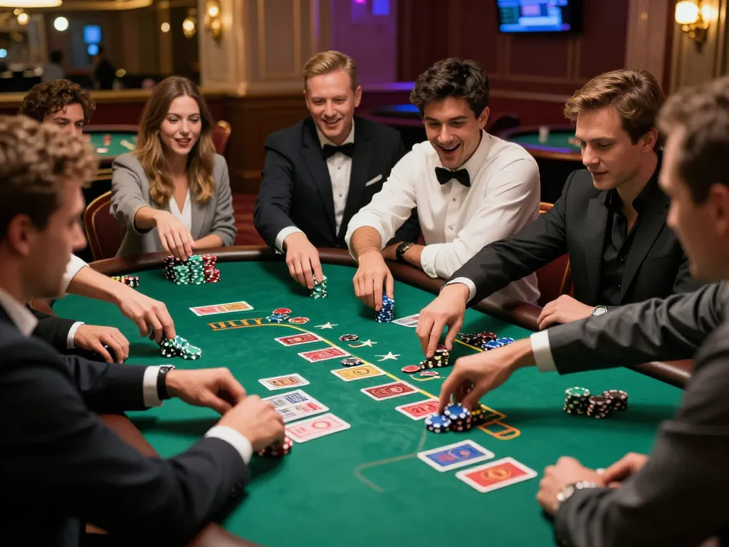 VA88 players strategizing over intense blackjack game at luxurious casino table