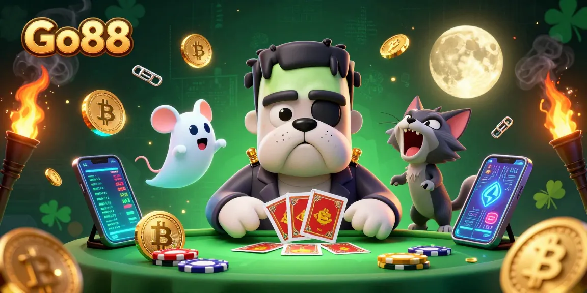 Engage with Go88 in this thrilling 3D scene featuring unique characters and a vibrant casino atmosphere.