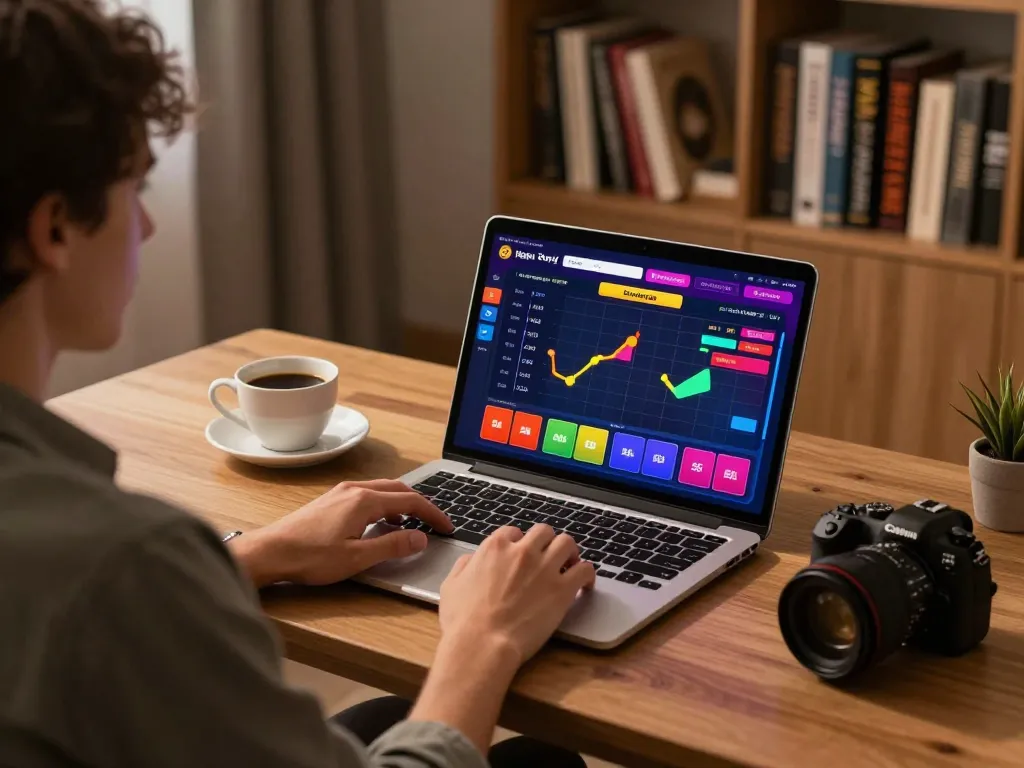 Engaging online togel gaming at home with winwin strategies visible on the laptop.