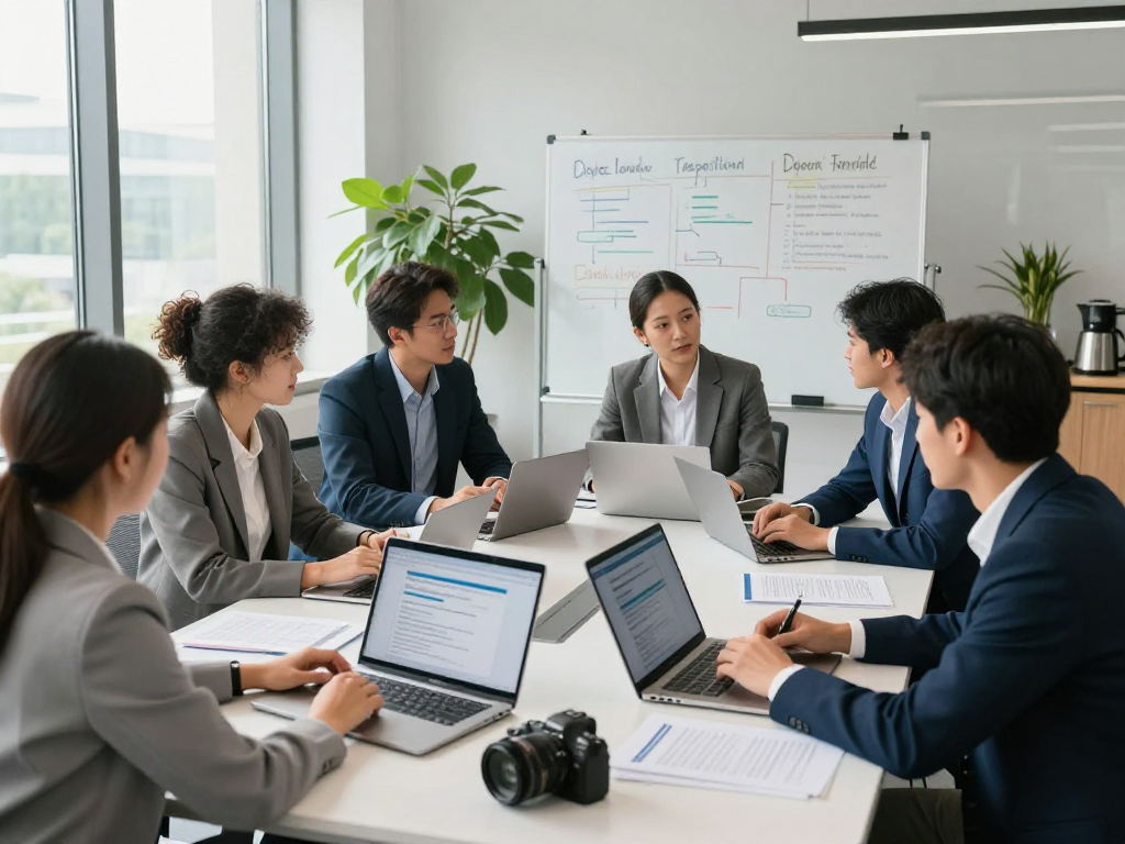 Branchenlösungen – Übersicht: Teammeeting zur digitalen Barrierefreiheit und Datenschutzstrategien in modernem Büro