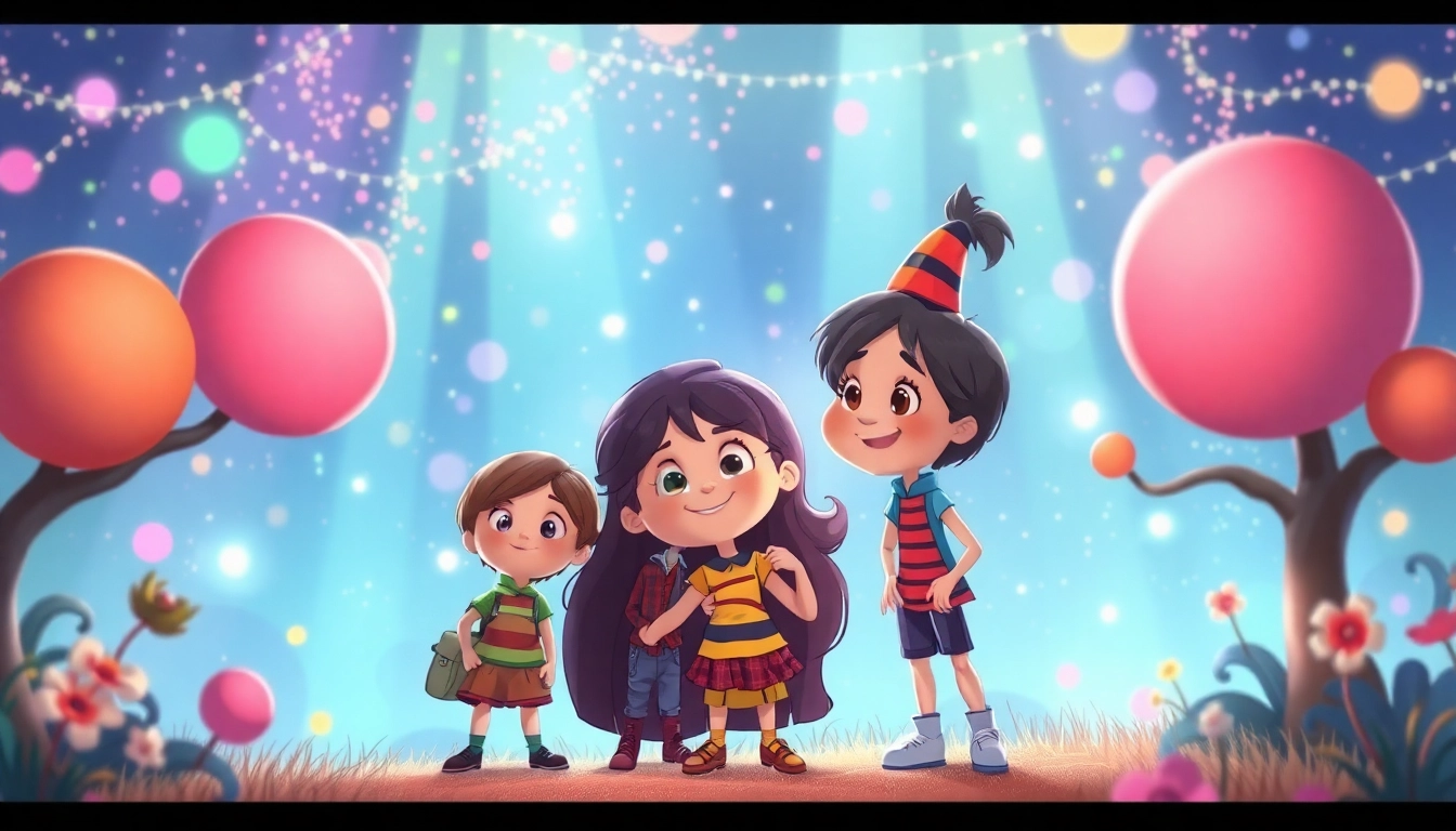Animation eines kreativen 2D-Charakters, der in einer bunten, handgezeichneten Welt interagiert und die Kunstform 2D Animation lebendig werden lässt.