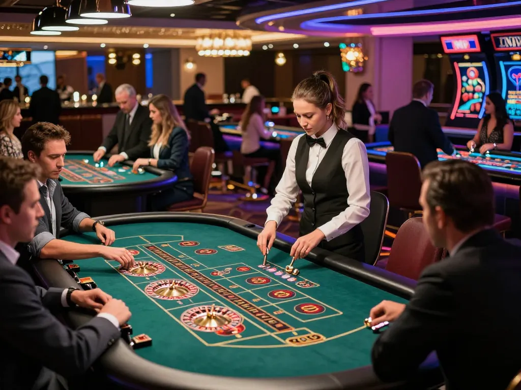 Players engaging at roulette tables highlighting the effectiveness of Staubbindematte permanent Industrie in clean environments