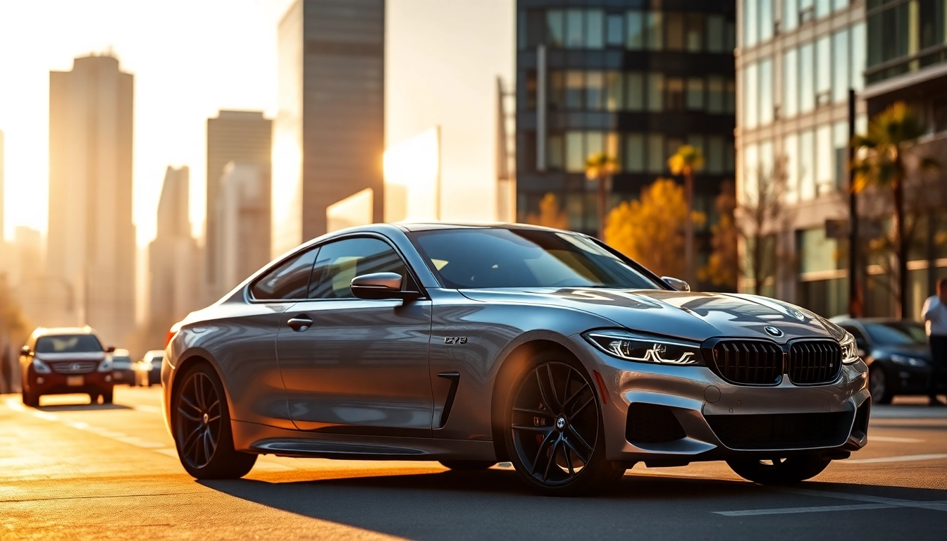 BMW kaufen: Elegante BMW in urbaner Umgebung bei Sonnenuntergang.