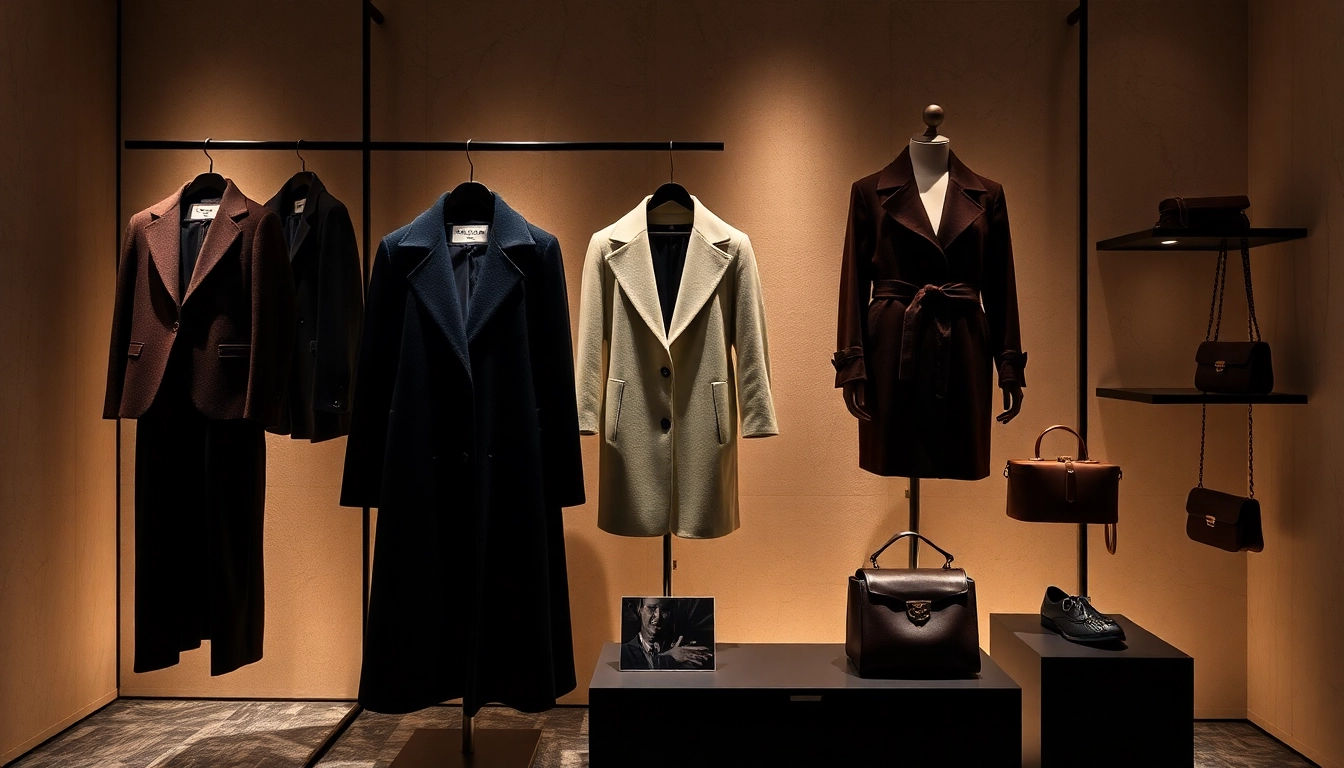 Luxury apparel displayed elegantly with rich textures and warm lighting.