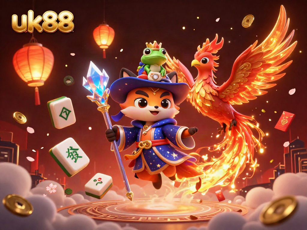 Engage in thrilling casino action with uk88 featuring a mystical wizard fox, phoenix, and enchanting symbols.