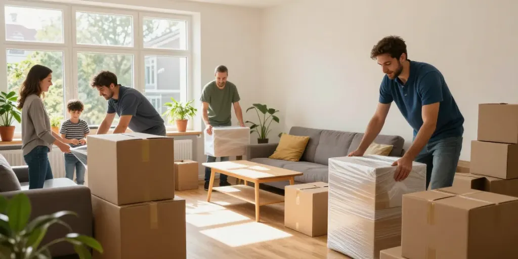 Wohnungsauflösung Berlin Friedrichshain durch ein professionelles Umzugsteam in einem gemütlichen Wohnzimmer.