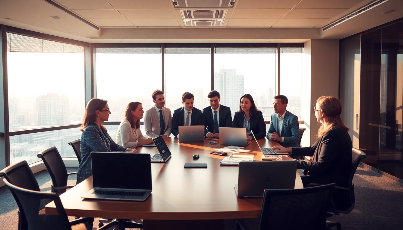 Headhunter Finance während einer Besprechung in einem modernen Büro mit Stadtblick.