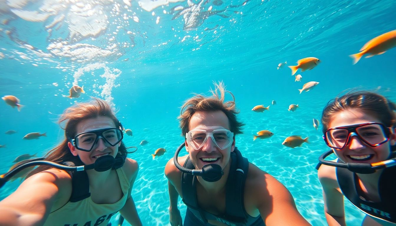 TauchKurs Mexiko: Eine Gruppe von Schülern unter Wasser, umgeben von Korallen und Fischen.