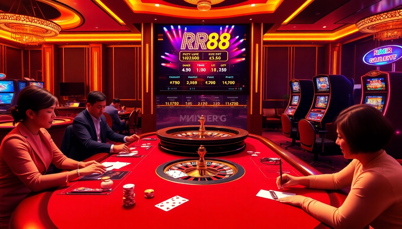 Engage with RR88's vibrant casino scene showcasing live poker, roulette, and thrilling gaming.