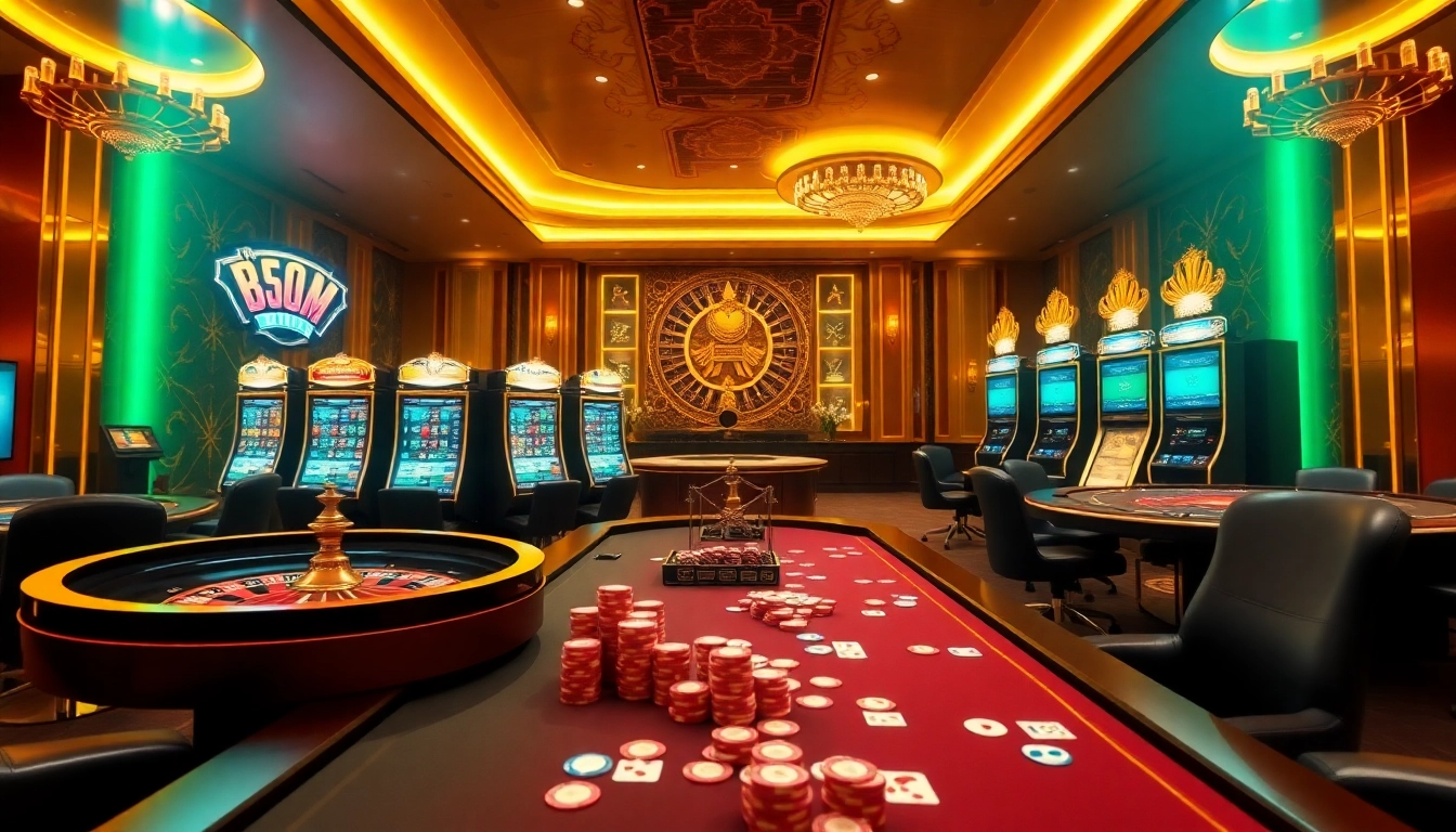 S8 casino offers an exciting gaming experience with a vibrant poker table and roulette wheel.