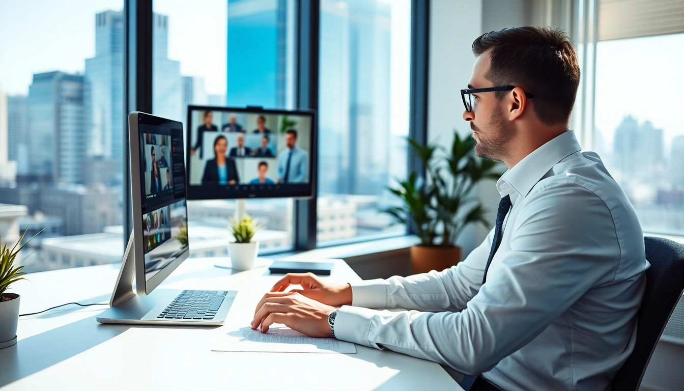 Headhunter Schweiz kommuniziert mit Klienten bei der Arbeit am Schreibtisch.