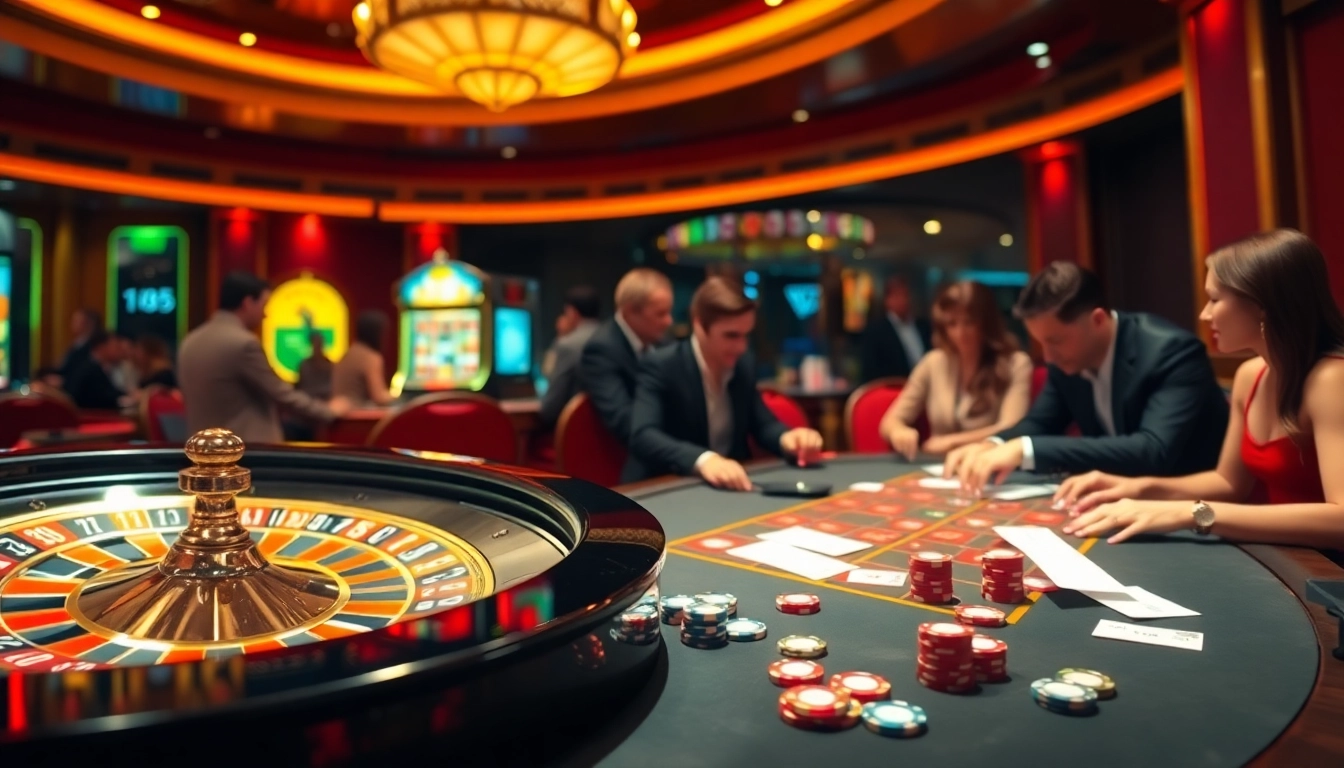 Experience luxury gaming action at https://fun79.bio/ with vibrant roulette and poker tables.