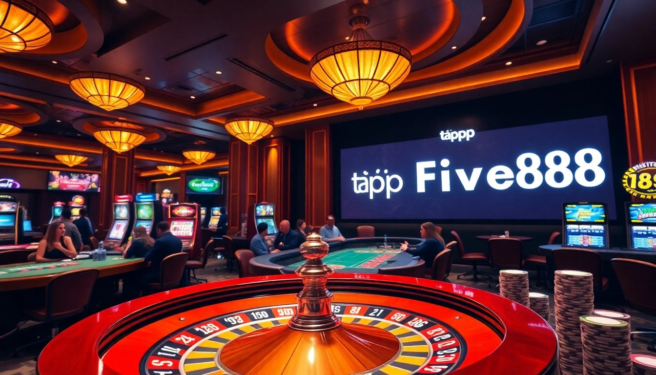 Tải app Five88 to join the exciting world of casino gaming with vibrant tables and slot machines.