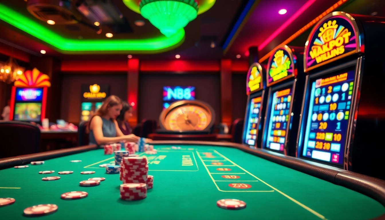 Players enjoy high-stakes poker at nk88.com, capturing the thrill of casino excitement.