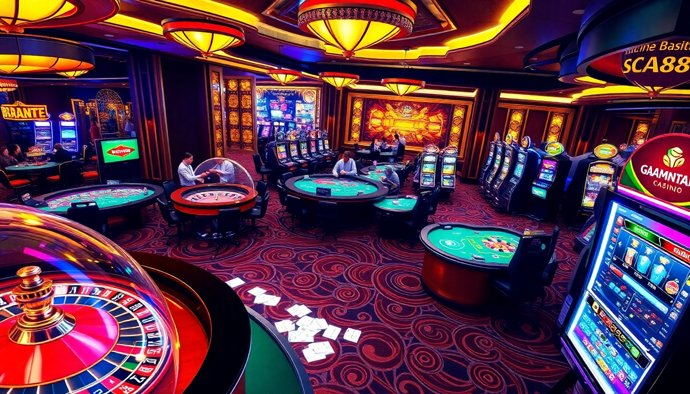 Players enjoying games in a luxurious casino scene featuring elements of the SC88 App.