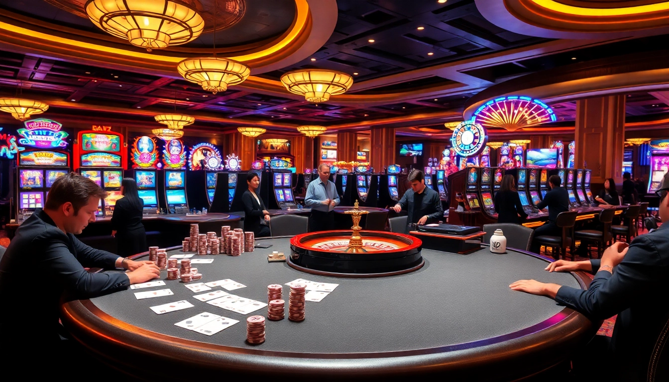 Experience the excitement of RR99 casino with vibrant gaming tables and thrilling slot machines.