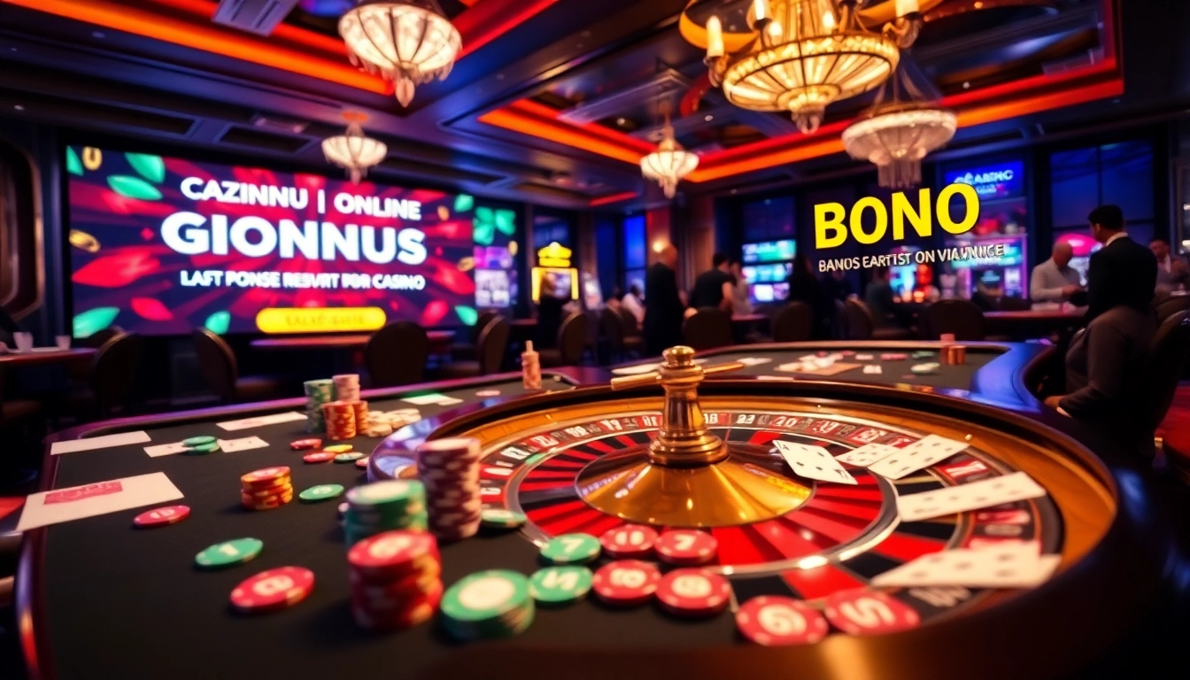 Cazinouri online germania bonus fără depunere prezentate într-o scenă de cazino luxos cu jetoane de poker și roată de ruletă.